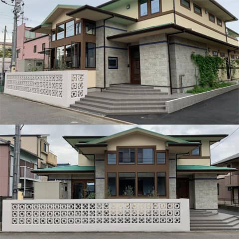 外壁の花ブロック