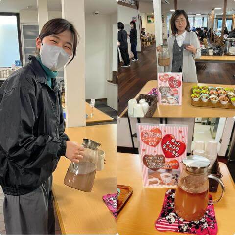 2月13日のフレーバーティーと社員の笑顔