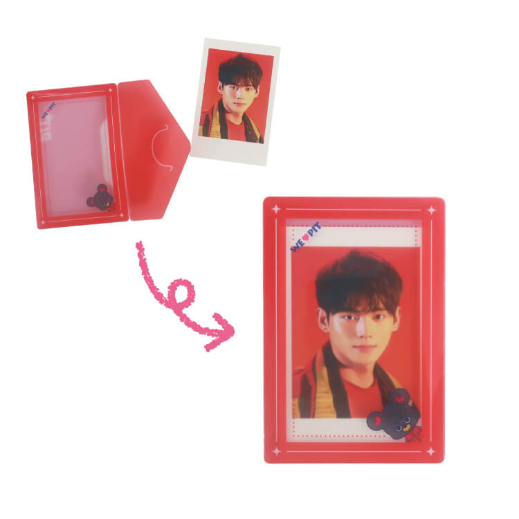 フレークシールケース-アイドル・アニメ・ライブ柄-チェキを入れた状態-写真