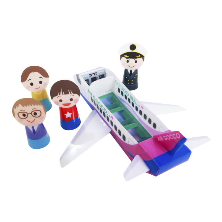 ごっこ遊びセット(飛行機タイプ)-指人形4体と飛行機本体-写真