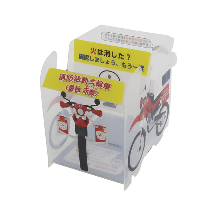 名古屋市名東消防署様_組み立てスマホ・ペンスタンド(乗り物タイプ)「赤鯱(バイク)」-写真