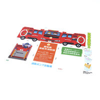 津島市消防本部様_組み立てスマホ・ペンスタンド(乗り物タイプ)「マッキー・つし丸・ふじか」-シート-写真