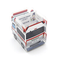 春日井市消防本部様_組み立てスマホ・ペンスタンド(乗り物タイプ)「救急車 とうふうくん」-後面-写真