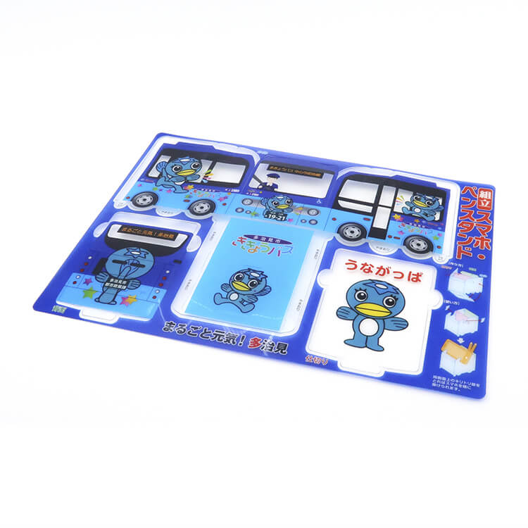 多治見市役所 都市計画部様_組み立てスマホ・ペンスタンド(乗り物タイプ)「ききょうバス 青」-シート-写真