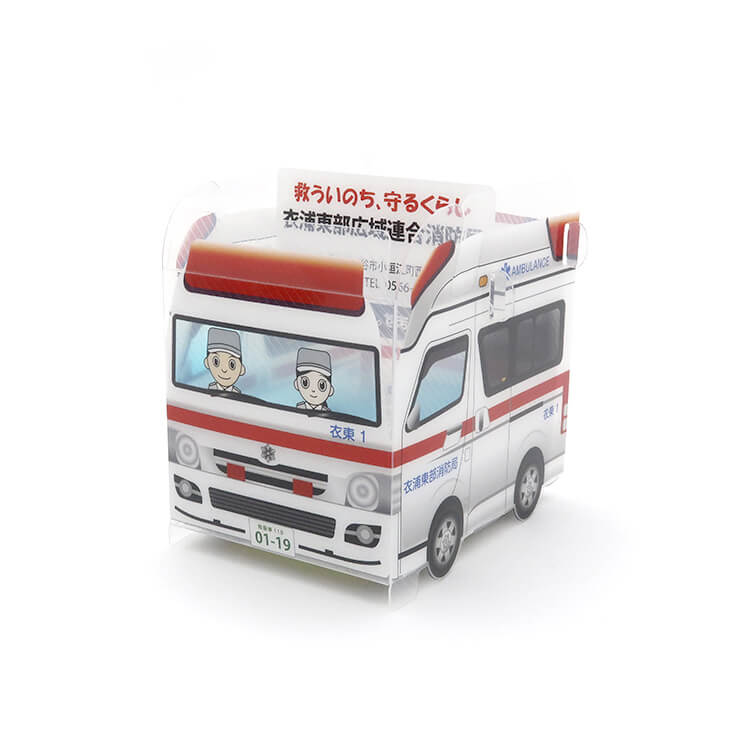 衣浦東部広域連合消防局様_組み立てスマホ・ペンスタンド(乗り物タイプ)「救ういのち、守るくらし」-写真