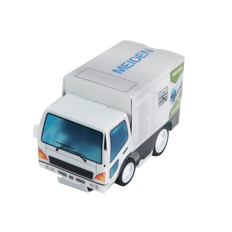 【写真】株式会社明電舎様のPPクラフト プルバックカー(トラック)「移動電源車」デザインです。