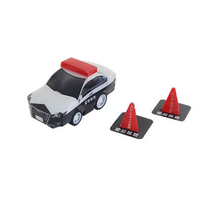 【写真】愛知県自動車盗難等防止協議会様のPPクラフト プルバックカー(パトカー)「愛知県自動車盗難等防止協議会」デザインです。