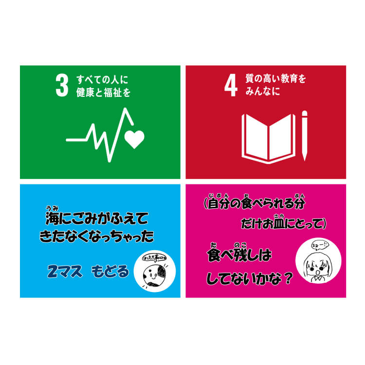 多治見市役所 くらし人権課様_「たじみ子ども会議」すごろくシート「SDGs」-SDGsと子どもたちのイラストと課題-写真