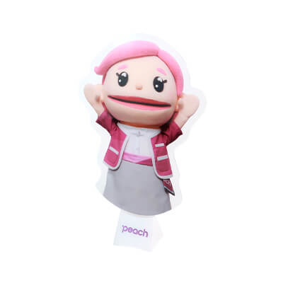 Peach Aviation株式会社様 【写真】Peach Aviation株式会社様の立つうちわ(オリジナル)「すももスタンド」デザインです。