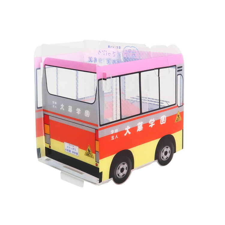 新さっぽろ幼稚園父母の会様_組み立てスマホ・ペンスタンド(乗り物タイプ)「新さっぽろ幼稚園・保育園」-後面-写真