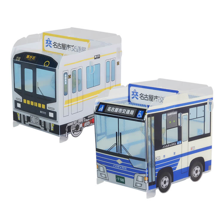 名古屋市交通局様_組み立てスマホ・ペンスタンド(乗り物タイプ)「地下鉄・市バス」2柄―メイン-写真