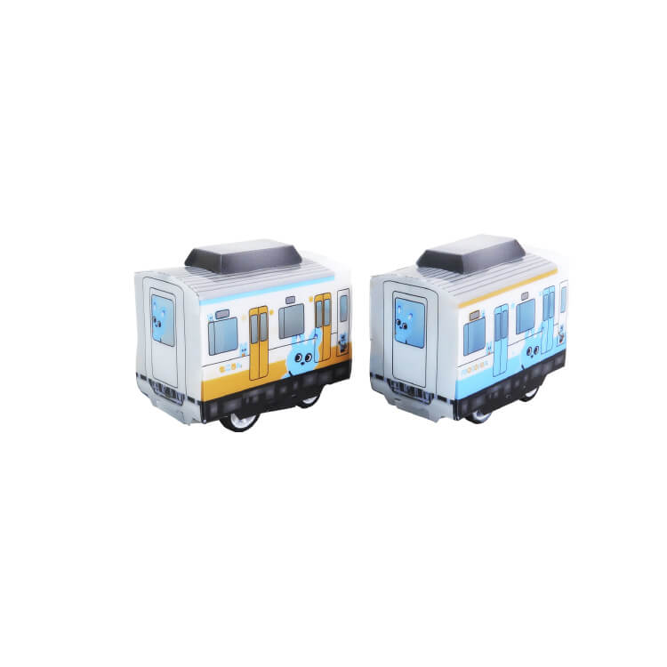 小田急電鉄株式会社様_PPクラフト プルバックカー(電車) 2柄「もころん号(オレンジ・ブルー)」―うしろ-写真