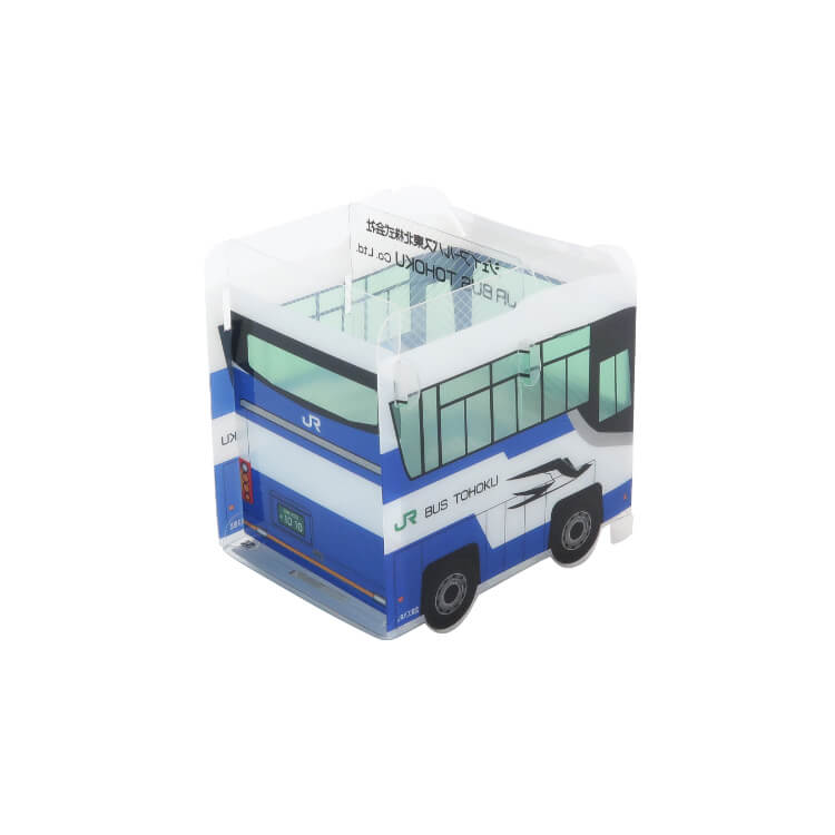 ジェイアールバス東北株式会社様_組み立てスマホ・ペンスタンド(乗り物タイプ)5柄「JRバス東北」―白柄-うしろ-写真