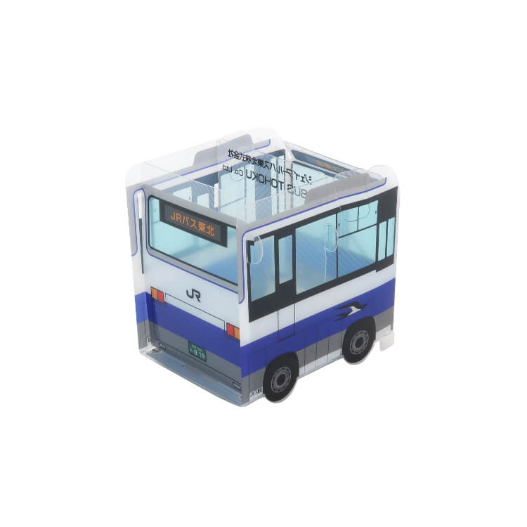 ジェイアールバス東北株式会社様_組み立てスマホ・ペンスタンド(乗り物タイプ)5柄「JRバス東北」―紺柄-うしろ-写真