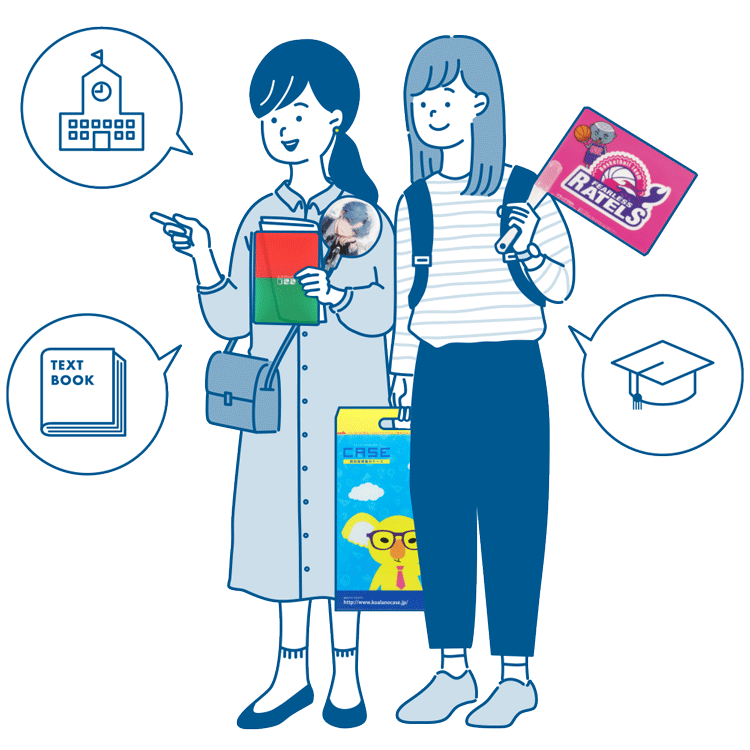 オープンキャンパスでオリジナルグッズを持つ学生のイメージイラスト